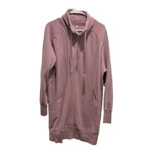 Athleta Long Sweatshirt Tunic Hoodie Large Tall Mauve Half Zip Funnel Neck